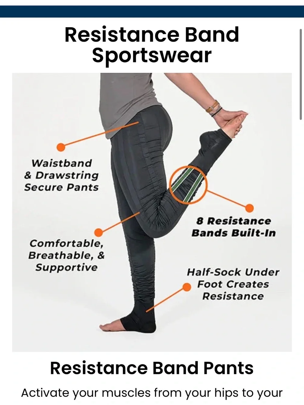 AGOGIE, Resistance Band Sportswear Pants with Built-In Bands - Black